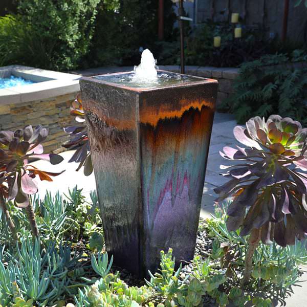 Square urn bubbling fountain water feature